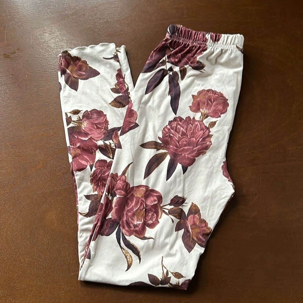 Joyfolie White Leggings with Mauve Floral Print